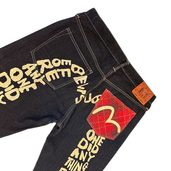 36” Waist x 34" Length Evisu 2000 Plaid Painted Gulls Dark Wash Denim - Picture 1 of 6
